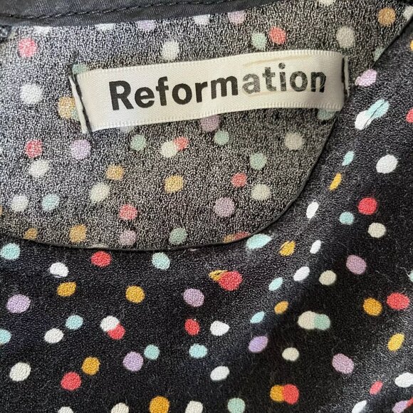 Reformation Long Sleeve Samantha Black Multicolor Mini Dot Dress Size 6 - Picture 7 of 10